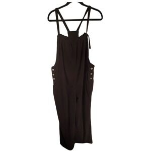 Corduroy Overalls‎ Womens Large Black Wide Leg Boho Coastal Cottagecore Jumpsuit